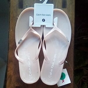 Calvin Klein Jeans Women's Light Pink Thong Semi Platform Sandals SZ 8 NWT